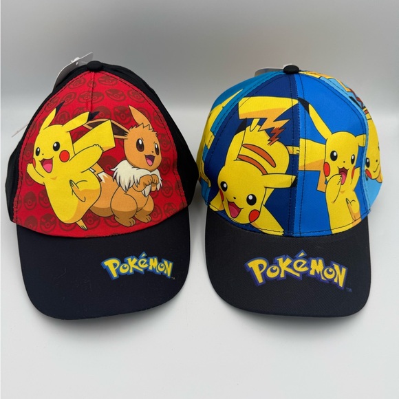 Pokemon Pikachu Evee All Around Print Youth Hat Snapback Baseball Hat NWT LOT - Picture 1 of 12